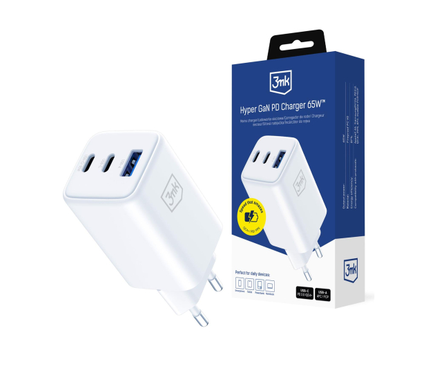 3MK Hyper GaN Charger 65W QC4+ PD PPS USB 1A2C White EU - 1333354 - zdjęcie